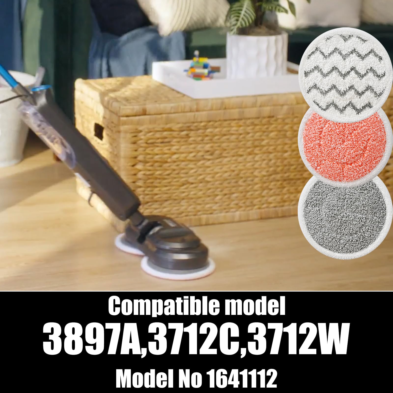 Rotating Mop Replacement Pads Compatible With Bissell Spin Wave 3897A 3712C 3712W Smartsteam Scrubbing Steam Mop, Spinwave Mop P